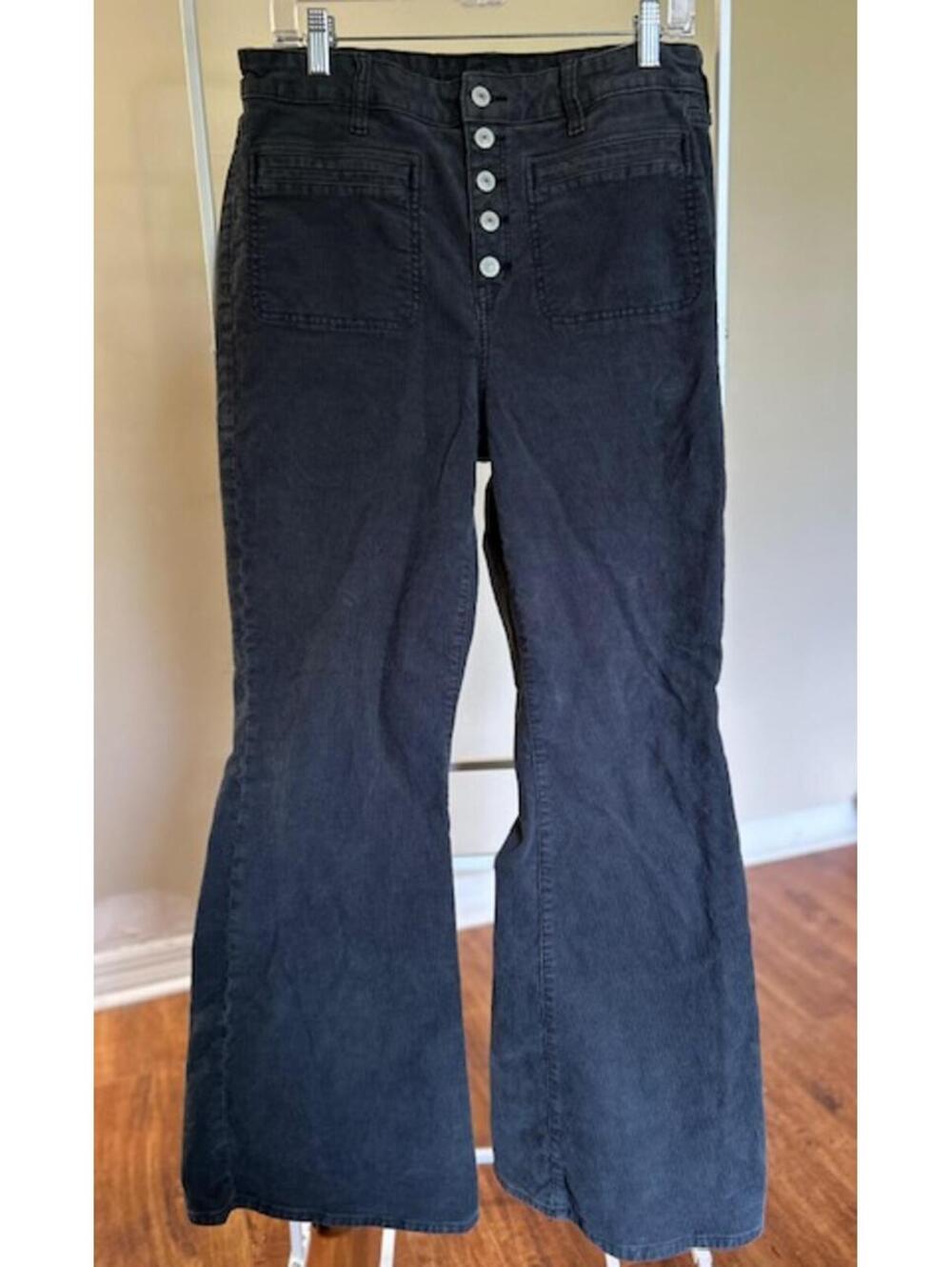 American Eagle Black Corduroy Flared Pants with Button Fly